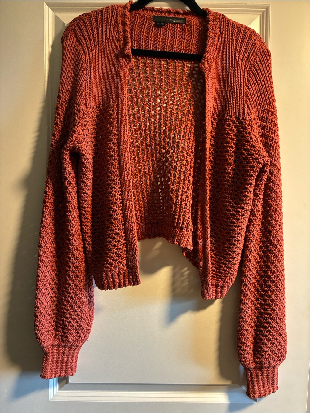 360 Sweater Open-Front Chunky Knit Cardigan - Rust